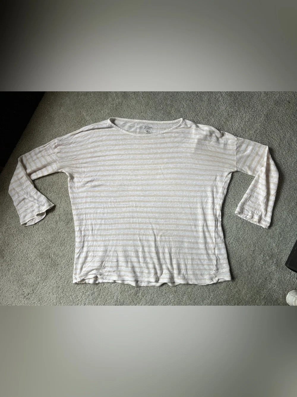 J. Crew Women’s Cream & White Striped Long-Sleeve Linen T Size S fits like XS